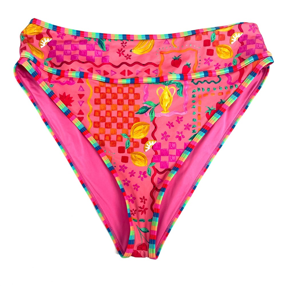 Beach Riot Womens High Waisted Bikini Bottom Pink Fruit Print XL